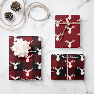 Feuille De Papier Cadeau Noir rouge et noir Buffalo plaid Noël