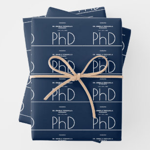 Feuille De Papier Cadeau Nom Blue PhD Graduation Party