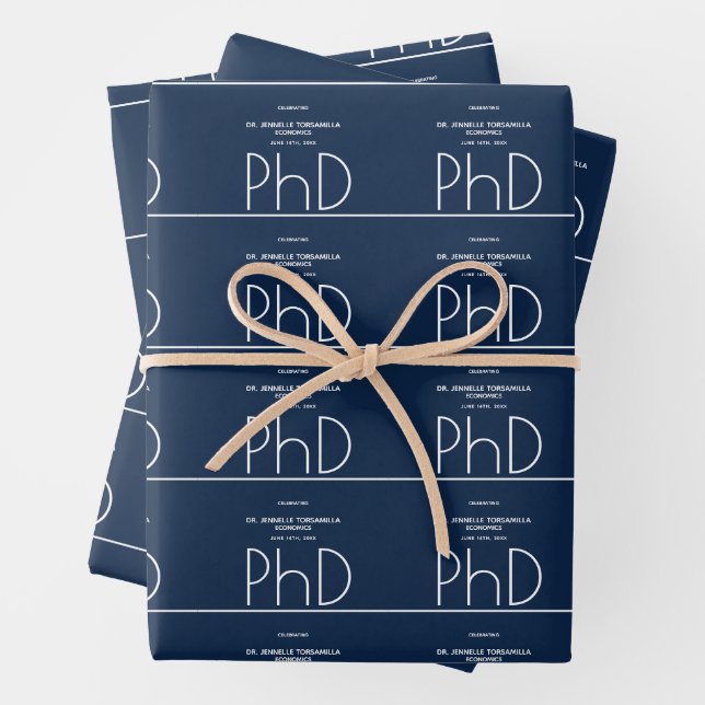 Feuille De Papier Cadeau Nom Blue PhD Graduation Party (En situation)