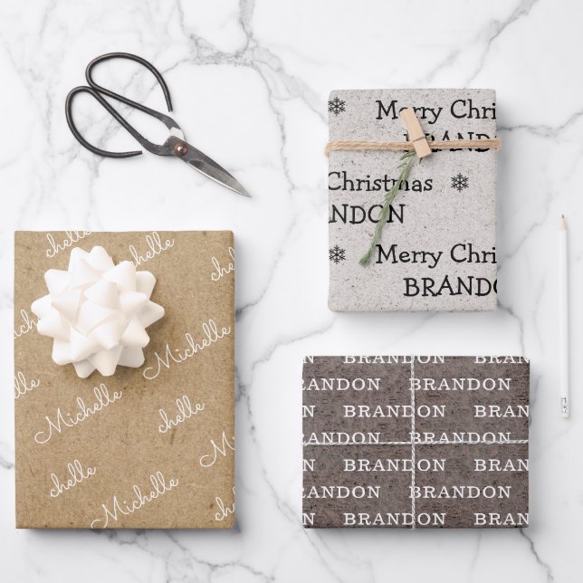 Feuille De Papier Cadeau Nom de famille simple fêtes de Noël Artisanat (Recto)