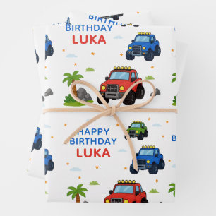 Feuille De Papier Cadeau Nom de fête d'anniversaire de camion monstre Enfan