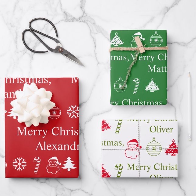 Feuille De Papier Cadeau Nom de Noël personnalisé Motif Festif (Recto)