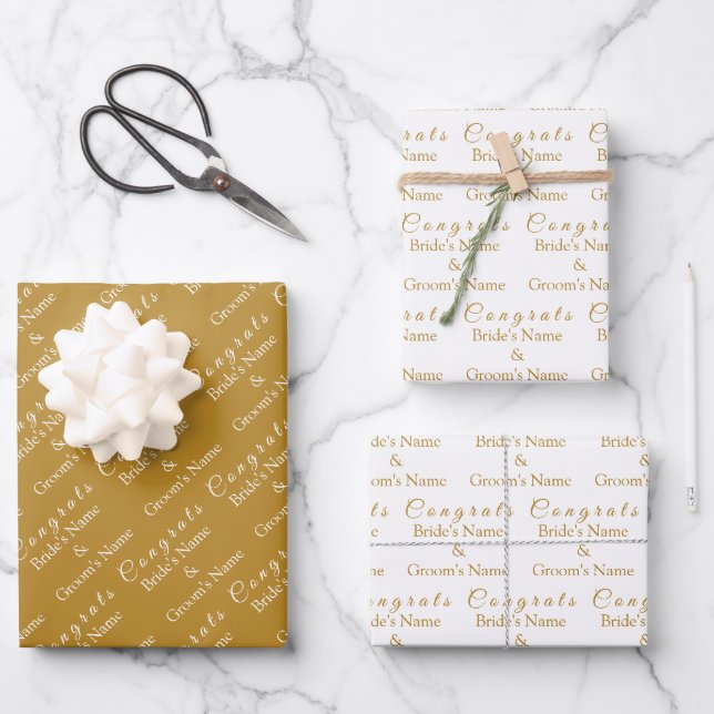 Feuille De Papier Cadeau Nom des félicitations personnalisés ! Mariage Gold (Recto)