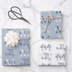 Feuille De Papier Cadeau Nom du monogramme Motif initial Joyeux anniversair
