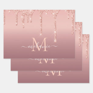 Feuille De Papier Cadeau Nom du monogramme Rose texte Parties scintillant d