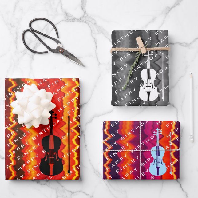 Feuille De Papier Cadeau Nom du violon moderne personnalisé Anniversaire vi (Recto)