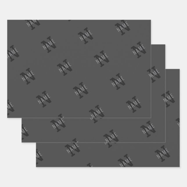 Feuille De Papier Cadeau Nom gris et Motif de monogramme (Lot)