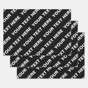 Feuille De Papier Cadeau Nom modifiable répété en gras   Blanc noir simple