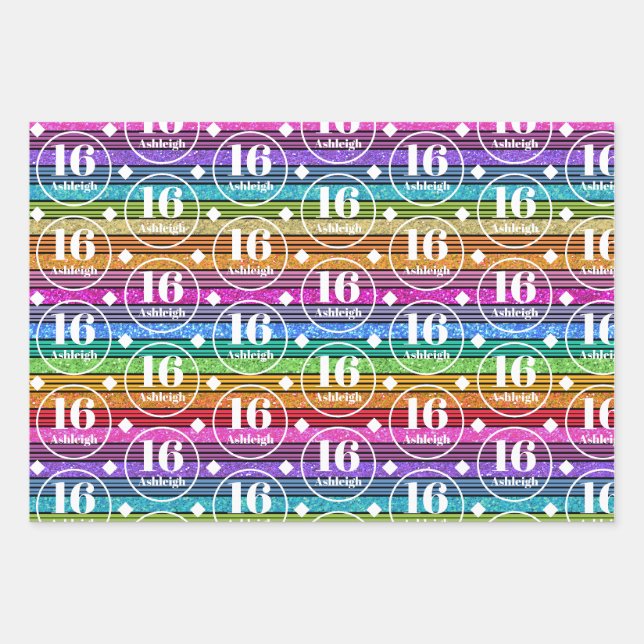 Feuille De Papier Cadeau Nom personnalisé âge anniversaire (Devant)