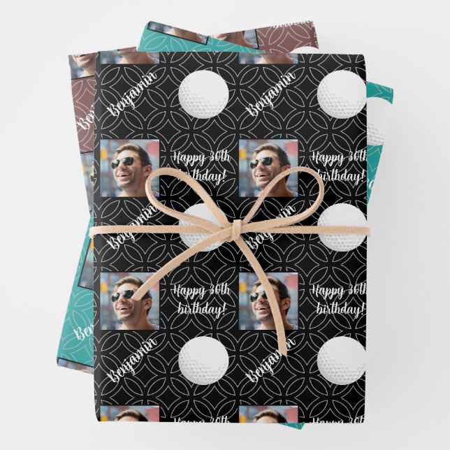 Feuille De Papier Cadeau Nom personnalisé Age photo Sport Golf Anniversaire (En situation)
