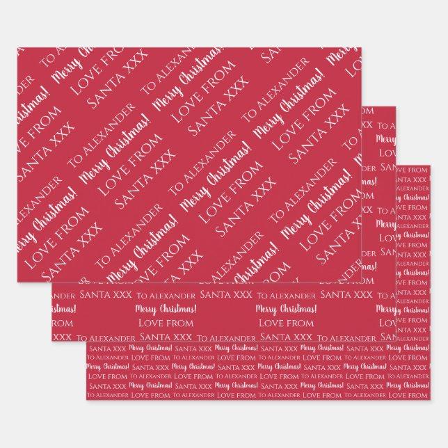 Feuille De Papier Cadeau Nom personnalisé amour de père Noël rouge (Lot)