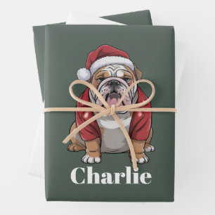 Feuille De Papier Cadeau Nom personnalisé Bulldog anglais Chien Noël 