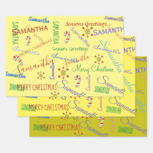 Feuille De Papier Cadeau Nom personnalisé Fêtes de Noël personnalisées Blue