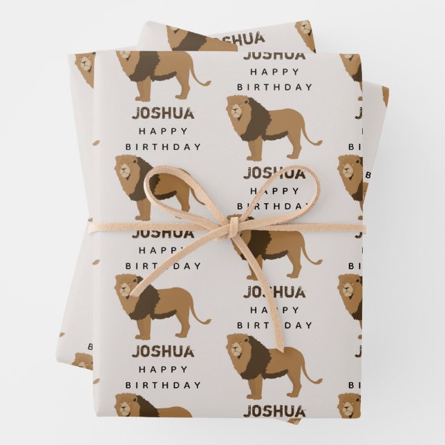 Feuille De Papier Cadeau Nom personnalisé Jungle Lion Animal Anniversaire (En situation)