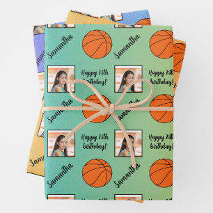 Feuille De Papier Cadeau Nom personnalisé Photo Sport Basketball Anniversai