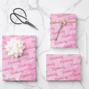 Feuille De Papier Cadeau Nom personnalisé rose Personnalisé