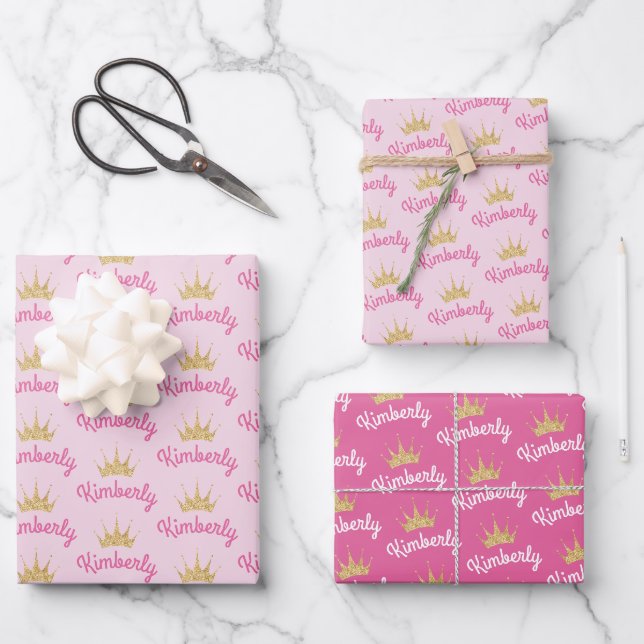 Feuille De Papier Cadeau Nom personnalisé rose Personnalisé (Recto)