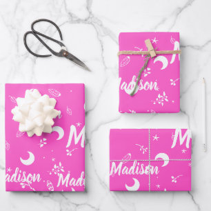 Feuille De Papier Cadeau Nom personnalisé Vibrant Fuchsia rose