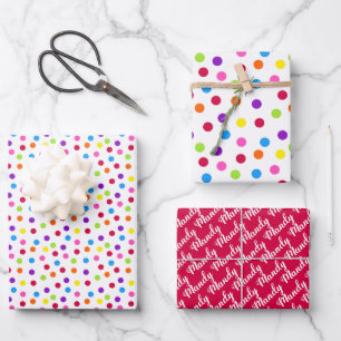 Feuille De Papier Cadeau Nom Pois Rainbow Confetti