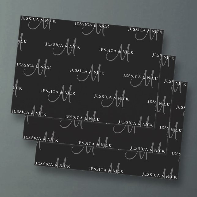 Feuille De Papier Cadeau Noms et monogrammes de couples élégants (Créateur téléchargé)