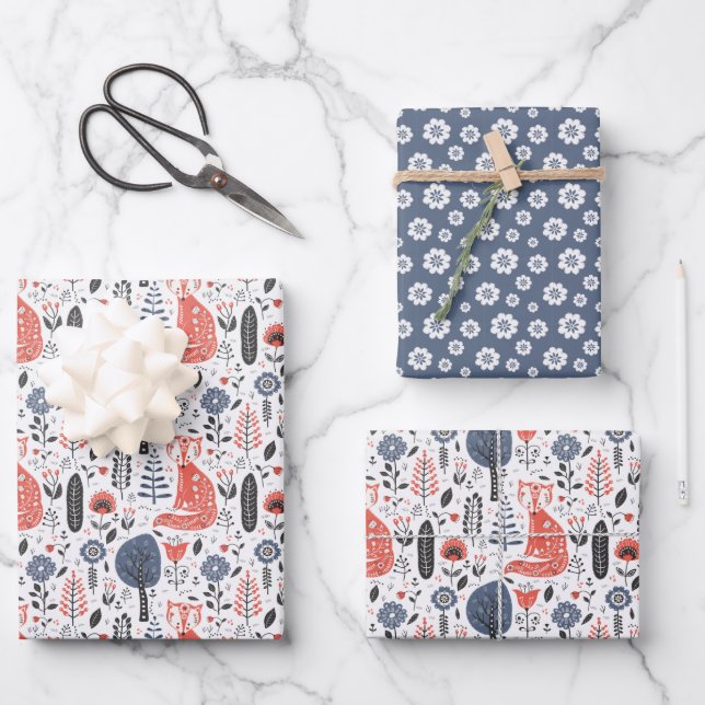 Feuille De Papier Cadeau Nordic Folk Art Fox (Recto)