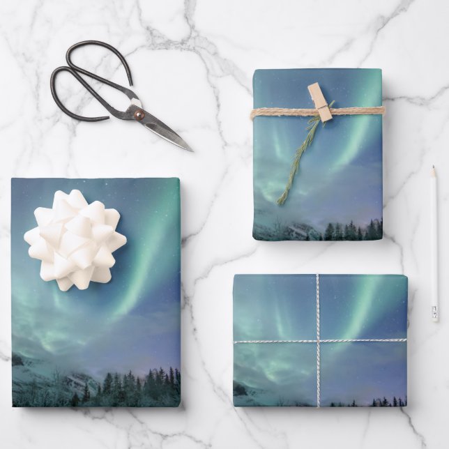Feuille De Papier Cadeau Northern Lights Norvège (Recto)