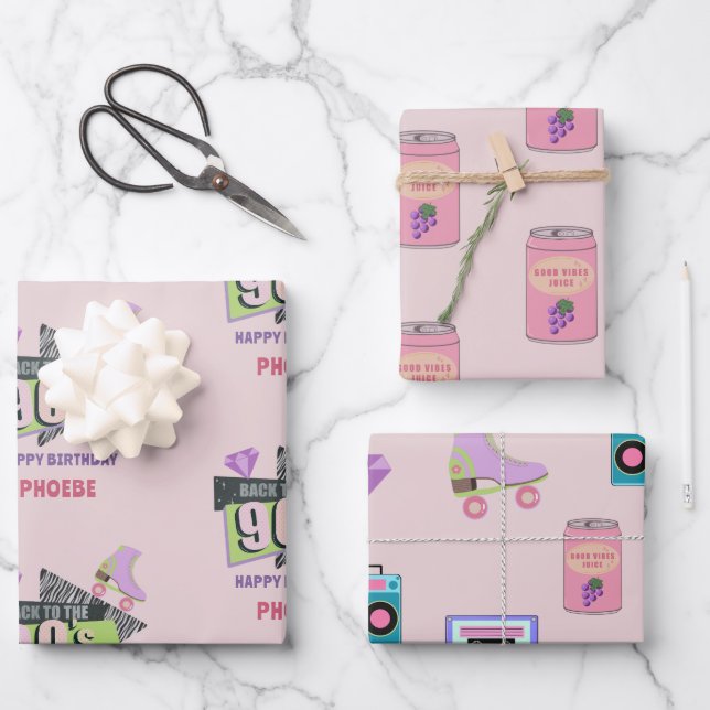 Feuille De Papier Cadeau Nostalgic Retour aux années 90 Anniversaire rétro (Recto)