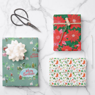 Feuille De Papier Cadeau Nostalgique Village d'hiver Noël