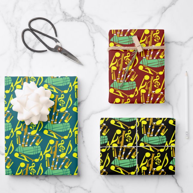 Feuille De Papier Cadeau Notes musicales de Bagpipes (Recto)