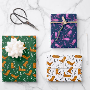 Feuille De Papier Cadeau Notes musicales des Boots de Cowboy