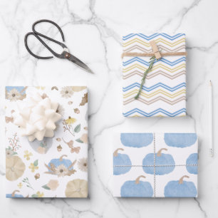 Feuille De Papier Cadeau Notre Petit Citrouille Citrouille Bleu Enveloppe C