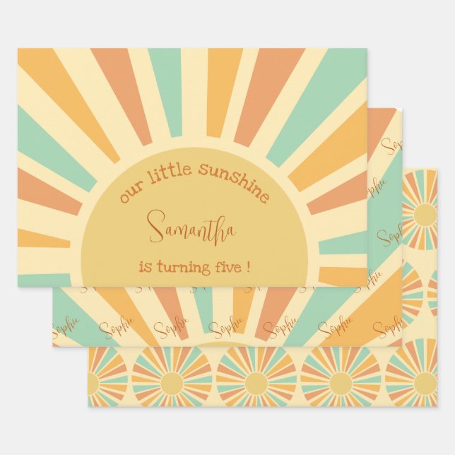 Feuille De Papier Cadeau notre petit soleil grand soleil avec rayons annive (Lot)
