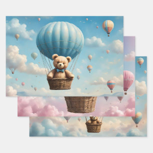 Feuille De Papier Cadeau Nounours dans des ballons à air chaud