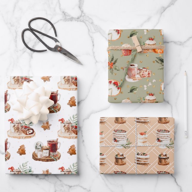 Feuille De Papier Cadeau Nourriture et boissons de Noël (Recto)
