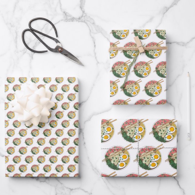 Feuille De Papier Cadeau Nourriture Japonaise Ramen Noodle Soupe Foin (Recto)
