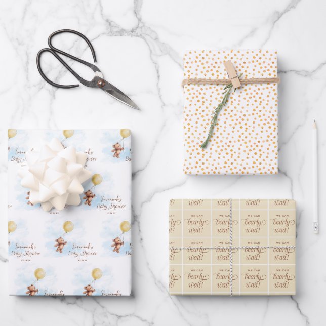 Feuille De Papier Cadeau Nous pouvons attendre le Baby shower personnalisé (Recto)
