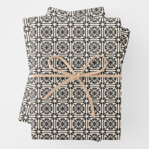 Feuille De Papier Cadeau Nouveau Espagnol Carrelage Motif Noir et Crème