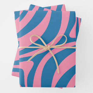 Feuille De Papier Cadeau Nouveau Groove Retro Abstrait Motif bleu et rose