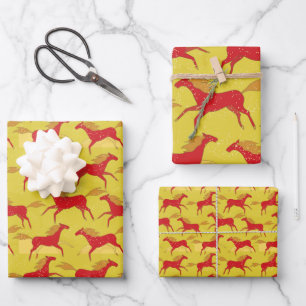 Feuille De Papier Cadeau Nouvel An chinois du Cheval 