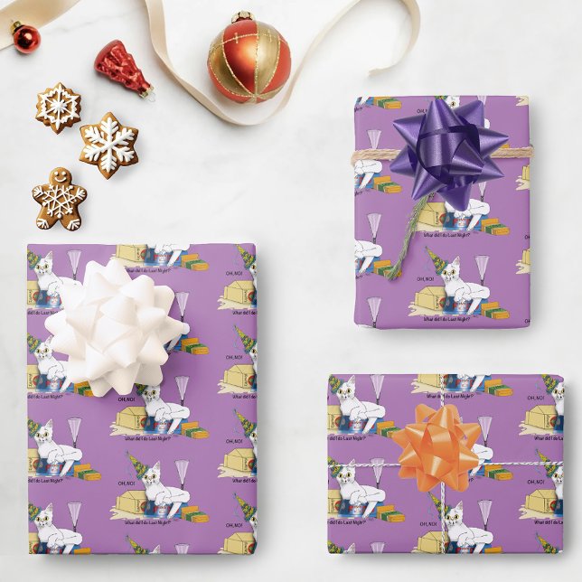 Feuille De Papier Cadeau Nouvel An Eve Chat Drôle (Créateur téléchargé)