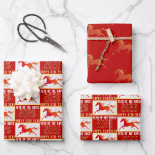 Feuille De Papier Cadeau Nouvelle année chinoise du cheval moderne 2026 