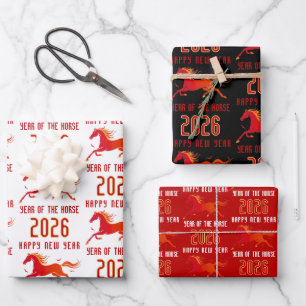 Feuille De Papier Cadeau Nouvelle année du cheval chinois moderne 2026 