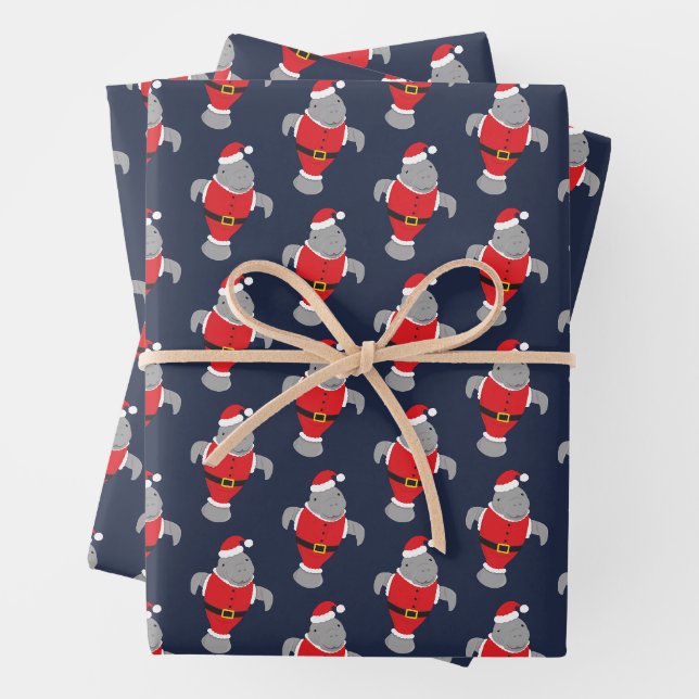 Feuille De Papier Cadeau Novelty Père Noël Animal Manatee Noël (En situation)