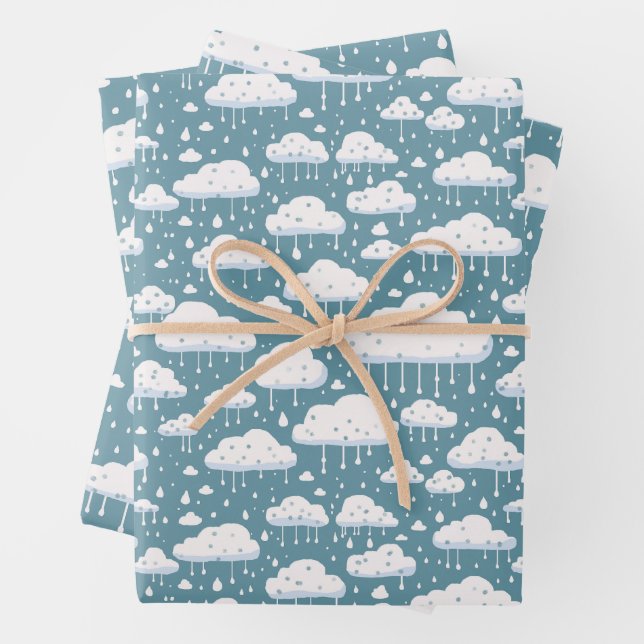 Feuille De Papier Cadeau Nuage et pluie (En situation)