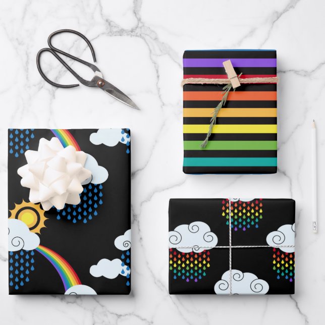 Feuille De Papier Cadeau Nuages arc-en-ciel (Recto)