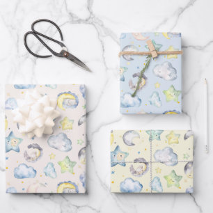Feuille De Papier Cadeau Nuages, lunes et étoiles pour bébé