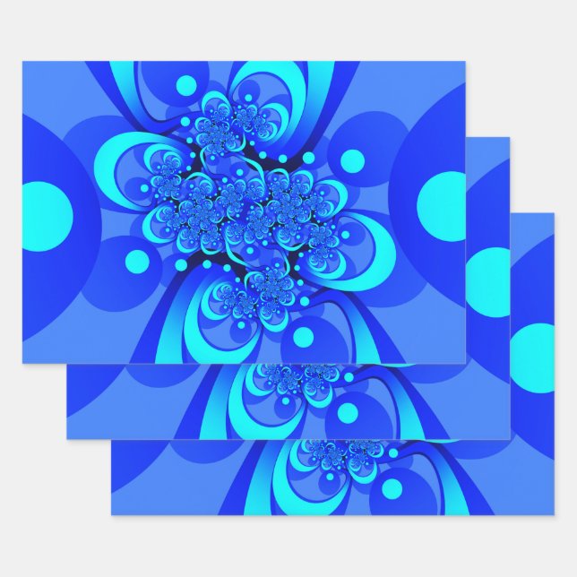 Feuille De Papier Cadeau Nuances de bleu moderne art fractal Abstrait (Lot)