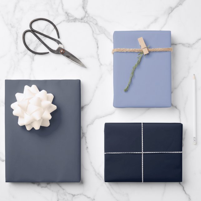 Feuille De Papier Cadeau Nuances de couleur unie gris bleu tendance 3 Set (Recto)