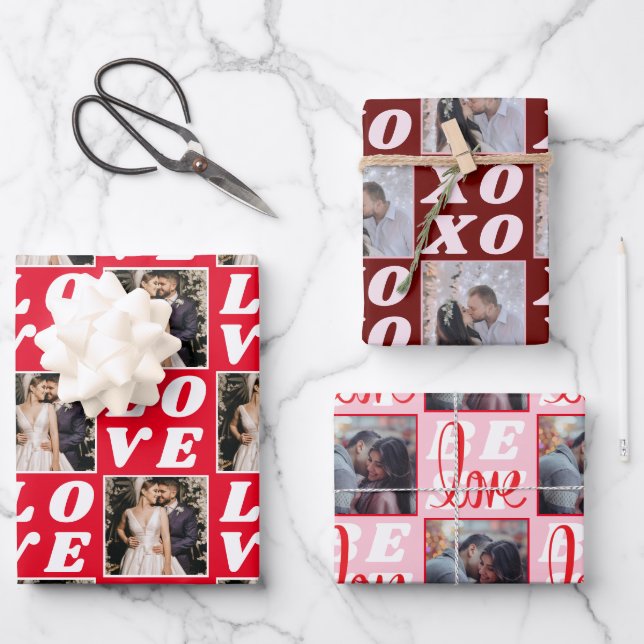 Feuille De Papier Cadeau Nuances de Noël Rouge Photo 3 Cadeau (Recto)