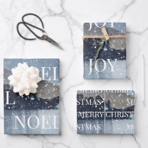 Feuille De Papier Cadeau Nuit d'hiver Noël de neige